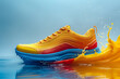 A Striking Shoe in Vivid Shades of Yellow and Blue,
Vibrant Duo Exuberant Sneakers On a White or Clear Surface PNG Transparent Background

