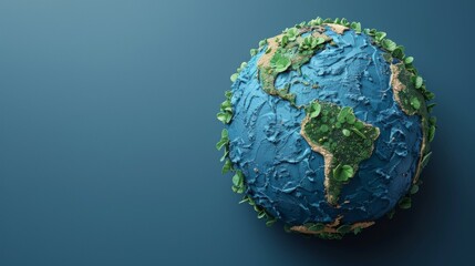 Poster - A blue globe with green leaves on top of it, AI