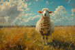 Stylized painting of a sheep standing in a field