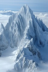 Wall Mural - A large mountain covered in snow is seen from above, AI