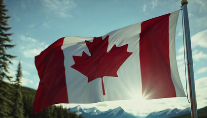 image of the Canada Civil Day holiday, the Canadian flag against the background of Canada's nature