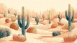A geometric pattern repeating the shapes of different cacti species with subtle variations in color and texture : Desert Landscape Pattern