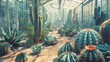 Futuristic Cactus Garden on Mars A science fiction scene depicting a futuristic greenhouse on Mars