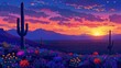 Desert Bloom A majestic saguaro cactus silhouetted against a vibrant sunset