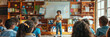 © sommersby - Group of children sitting in front of a whiteboard in a classroom, engaged in learning activities