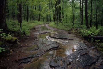 Wall Mural - Hiking trails and exploring forests bursting with new life