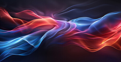 Wall Mural - solid abstract, red and blue wave, black background, minimal. generative ai.