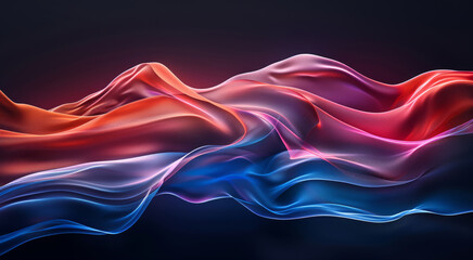 Wall Mural - solid abstract, red and blue wave, black background, minimal. generative ai.