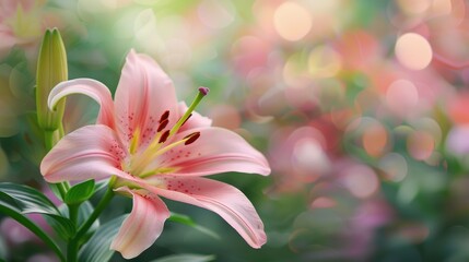 Wall Mural - pink lily flower with a limited depth of field