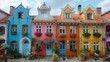 Charming Colorful European Town Street: Historic Architecture with Vibrant Facades and Blooming Flowers
