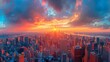 Majestic Sunset and Vibrant Rainbow Over New York City Skyline