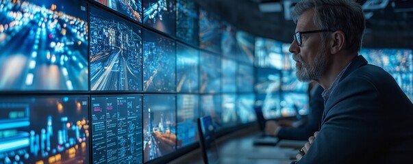 Man Monitoring Traffic from Control Room