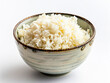 A bowl of rice on a white background.