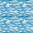 Yachts, cool, beautiful, seamless fabric patterns, arts and culture, handicrafts, textiles, wallpaper, backgrounds fashionable vintage summer blue sea water