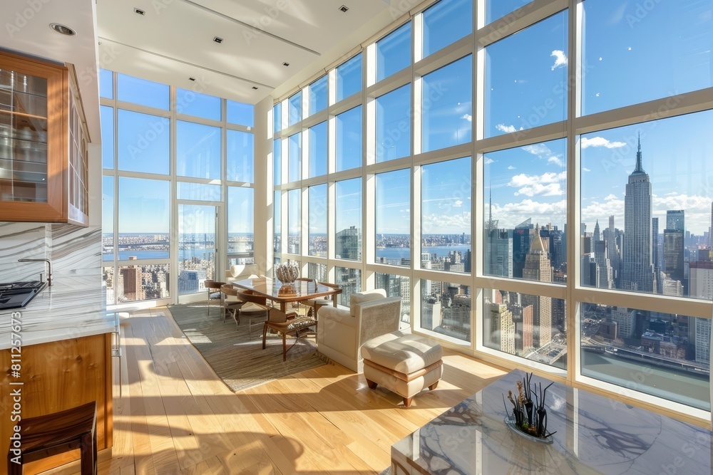 Photo inspiration: Expansive Penthouse Living Windows Reference: A Living Room Filled With Elegant Furniture And Featuring Expansive