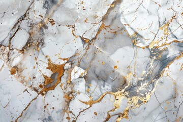 Sticker - Detailed view of a marble surface adorned with gold paint accents, A luxurious marble surface with hints of gold and copper veins