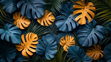 Wall Mural - tropical leaves monstera palm pineapple