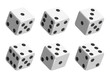 White dice with black dots. Vector set isolated on white background. 3d dice.