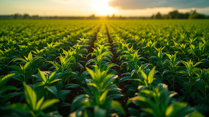 Wall Mural - A field of corn at sunset.