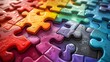 Collection Of Diverse Color Puzzle Pieces Coming Together