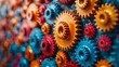 Interconnected Gears, Various Colors, Working Together In Harmony