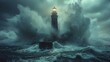 Lighthouse Standing Tall Against A Stormy Sea
