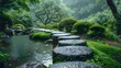 Pathway Leading Through A Lush Green Landscape, Stepping Stones Symbolizing The Journey