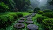 Pathway Leading Through A Lush Green Landscape, Stepping Stones Symbolizing The Journey