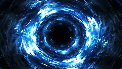 Wall Mural - abstract blue glowing background with circular portal, black space in the center, futuristic Generative AI