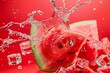 watermelon slices in dynamics with liquid splashes