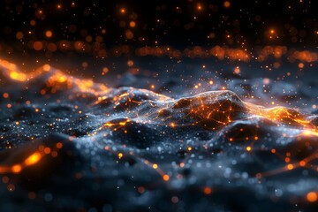 Wall Mural - an artistic representation of glowing particles forming wave-like patterns with a bokeh effect in th