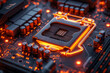 Orange lit CPU socket on a circuit board