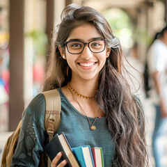 college girl standing at college campus