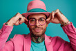 Colorful stylish man with pink hat