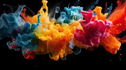 Wall Mural - Macro shot of colorful paint splashes in motion