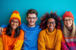 Multiracial friends smiling in colorful attire