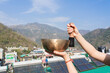Tibetan singing bowl with the Himalayas in the background.
