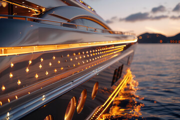 Poster - Sales brochure for an elite yacht manufacturer, with a gold to bronze gradient that suggests a seamless blend of luxury and performance,