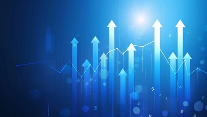 Blue stock market background with arrow up graph and financial chart, business growth concept on blue gradient background Generative AI