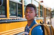 © Adriana - School Bus African American teenage boy Student After Getting Off Of Bus.