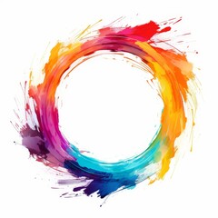 Colorful abstract paint splash in a circular motion on a white background. Artistic Brush Stroke Frame.