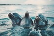 Two dolphins are swimming in the water, moving gracefully and communicating with each other, A pod of dolphins communicating with each other through clicks and whistles