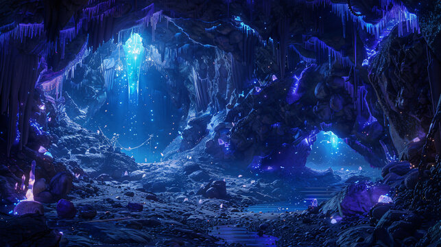 Mysterious cave home to fearsome trolls, glowing crystals, hidden treasures