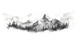 © Pixel Town - Abstract hand drawn mountain landscape illustration on white background