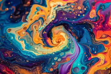 Poster - Swirling and colorful liquid painting close-up, showcasing psychedelic dreamscape, A psychedelic dreamscape with swirling patterns and vibrant colors