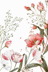 Wall Mural - For an elegant spring invitation, design a collection of romantic watercolor flower clipart on a white