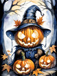 Cute jack o' lantern halloween painting generative AI illustration