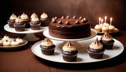 world chocolate day with a lot of chocolates cup cakes and chocolates are holding on a table behind it a luxrious view