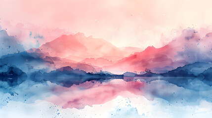 Sticker - A watercolor abstract art background in soft pastel colors creating a dreamy river landscape, inviting you into a tale of creativity. Suitable for art, nature, and relaxation-related themes.