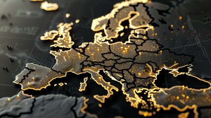 Wall Mural - map of Europe, black and gold colors